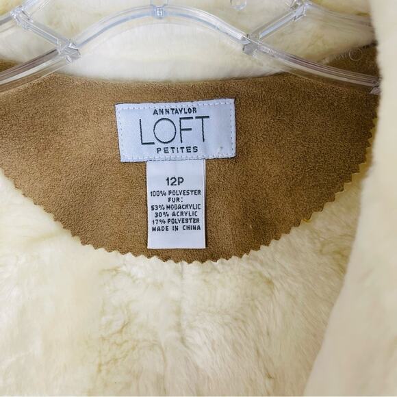 NEW Loft tan cream faux suede faux fur penny lane midi button coat jacket 12P - Picture 4 of 6